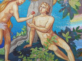 Mosaikbild von Adam und Eva
