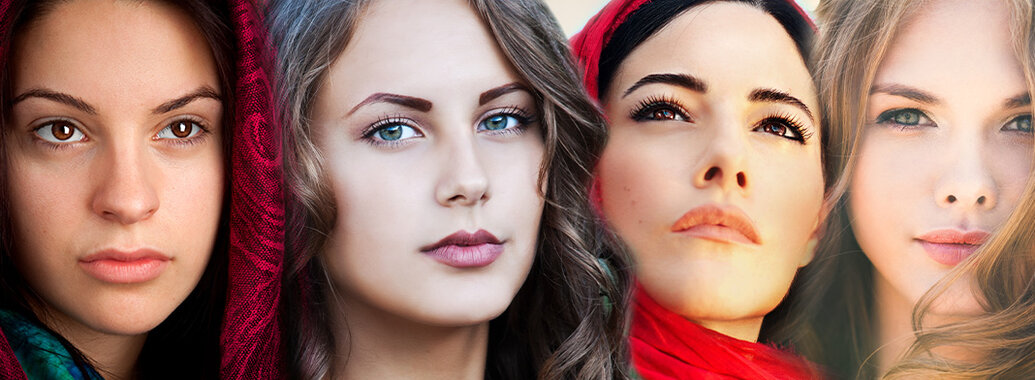 Gesichter von vier jungen Frauen.