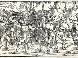 Holschnitt von Thomas Münster und Mitgliedern des Bauernaufstandes