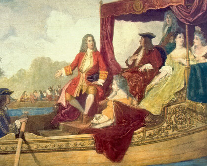 Händel und Georg I. auf der Themse während der Aufführung der »Wassermusik«