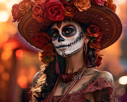 kostümierte Frau am Día de los muertos