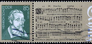 Originalnoten von Heinrich Schütz als Briefmarke