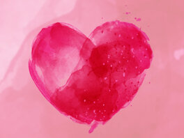 Pinkes Wasserfarbherz auf rosa Grund.